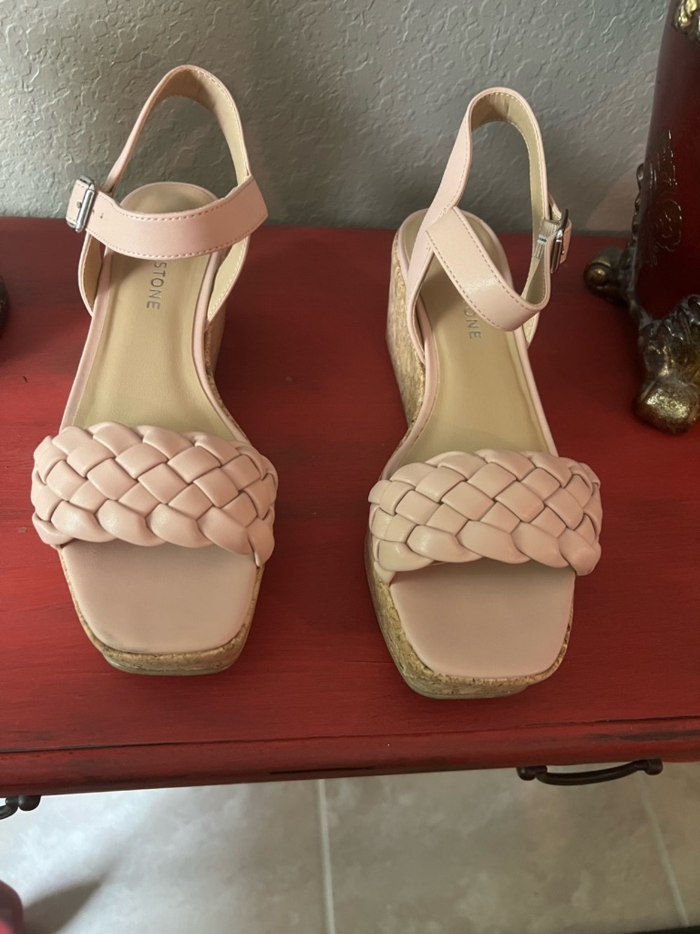 Sun + Stone Blush Braided Espadrille Wedge Sandals - Pale Pink